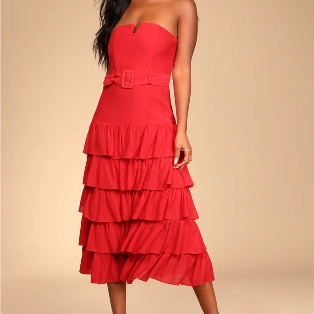 Lulus Red Strapless Tiered Dress